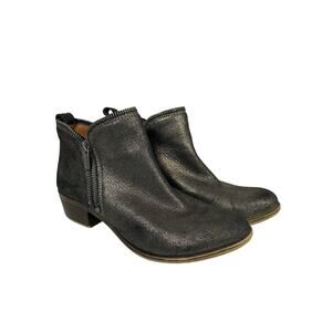 Lucky Brand‎ Bartalino Pewter Bootie Boots Double Zip Metallic Leather Sz 7.5M